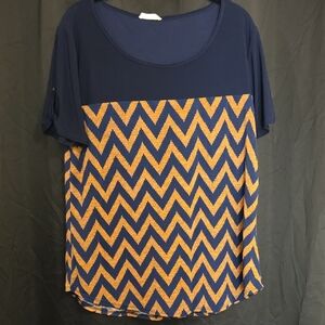 Chevron Pattern Women's Blouse in Navy and Orange